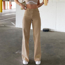 Solid Color Loose High Waisted Straight Jeans GDMY-75198