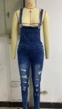 Y Wide Belt Skinny Denim Back Pants Jumpsuit GDMY-LF008