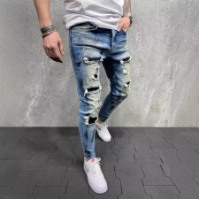 Men's Paint Denim Slim Fit Holes Calf Pants GDMY-2021