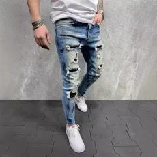 Men's Paint Denim Slim Fit Holes Calf Pants GDMY-2021