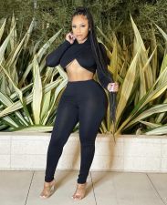 Solid Color Cross Pleated Tight Two Piece Pants Set HMS-6519