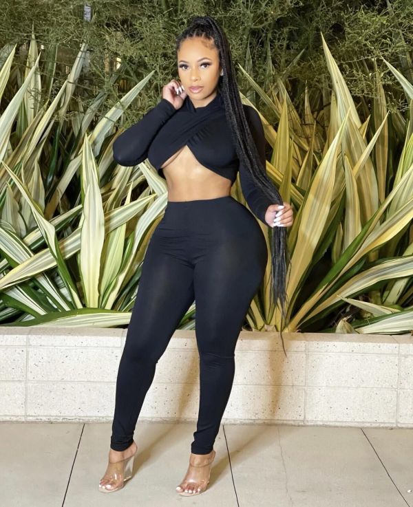 Solid Color Cross Pleated Tight Two Piece Pants Set HMS-6519