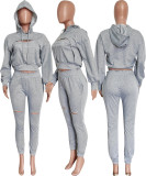 Drop Shoulder Sleeve Hooded Sweatshirt Pant Set HMS-6509