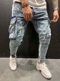 Men's Zipper Pocket Patchwork Pencil Jeans GDMY-1952