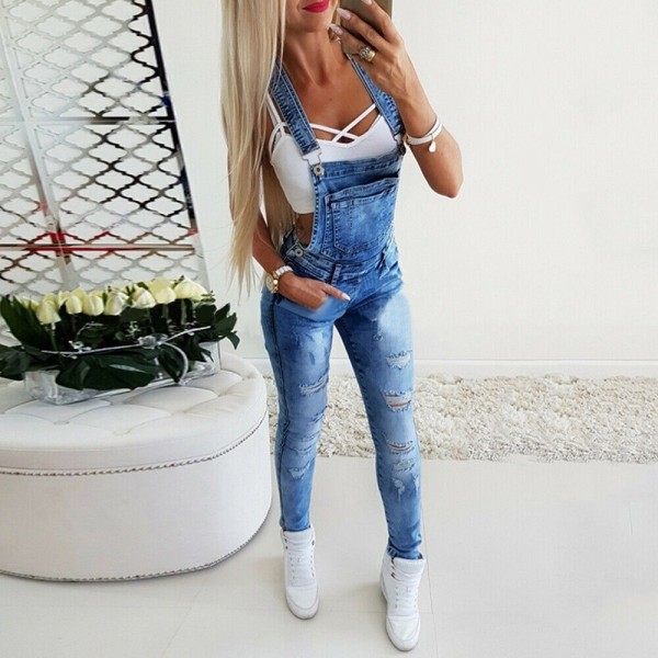 Y Wide Belt Skinny Denim Back Pants Jumpsuit GDMY-LF008