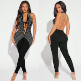 Backless V Neck Hot Drill Jumpsuit NY-K3262