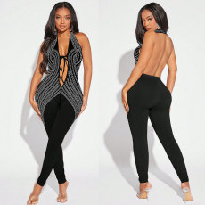 Backless V Neck Hot Drill Jumpsuit NY-K3262