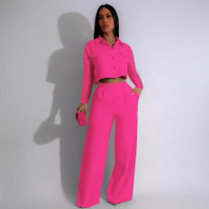 Solid Color Lapel Long Sleeve Loose Pants Suit SFY-TW584