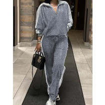 Plus Size Sequin Casual Patchwork Two Piece Pants Set QYXZ-GT9146