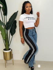 Fashion Patchwork Stripe Straight Jeans SH-S391244 
