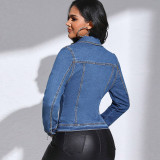 Long Sleeve Lapel Pockets Denim Coat GDAM-218619