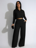 Solid Color Lapel Long Sleeve Loose Pants Suit SFY-TW584