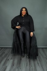 Plus Size Black Mesh Patchwork Long Dress QYXZ-GT9996