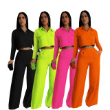 Solid Color Lapel Long Sleeve Loose Pants Suit SFY-TW584