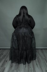 Plus Size Black Mesh Patchwork Long Dress QYXZ-GT9996