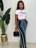 Fashion Patchwork Stripe Straight Jeans SH-S391244 