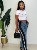 Fashion Patchwork Stripe Straight Jeans SH-S391244 