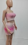 Pre Order: About 7 work days shipping Wrap Chest Color Block Knits Two Piece Skirts Set YUEM-Y200213