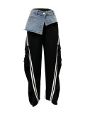 Denim Patchwork Loose Straight Pants LSD-2258
