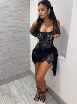 Pre Order: About 7 work days shipping Lace Tight Pleated Mini Dress YUEM-Y100112