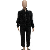Plus Size Sequin Casual Patchwork Two Piece Pants Set QYXZ-GT9146