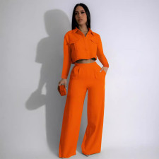 Solid Color Lapel Long Sleeve Loose Pants Suit SFY-TW584