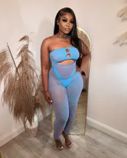 Solid Backless Mesh Hollow Out Erotic Jumpsuit GYDE-YDT040