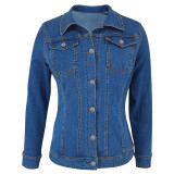 Long Sleeve Lapel Pockets Denim Coat GDAM-218619