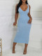 Sexy U Neck Sleeveless Solid Midi Dress GYZY-8930