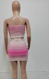 Pre Order: About 7 work days shipping Wrap Chest Color Block Knits Two Piece Skirts Set YUEM-Y200213