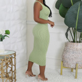 Sexy U Neck Sleeveless Solid Midi Dress GYZY-8930