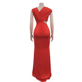 Solid Color Sleeveless Deep V Neck Maxi Dress BY-C7061
