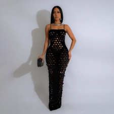 Sexy Hollow Out Solid Color Sling Maxi Dress CYA-901490