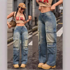 Multi-pocket Straight Leg Washed Jeans GKNF-TSX-11038