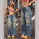 Multi-pocket Straight Leg Washed Jeans GKNF-TSX-11038