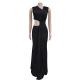 Solid Color Sleeveless Deep V Neck Maxi Dress BY-C7061