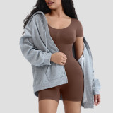 Solid Color Short Sleeve Shapewear Romper  GMDI-32197