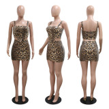 Leopard Print Irregular Tops And Skirt Suit CYA-901477