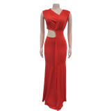 Solid Color Sleeveless Deep V Neck Maxi Dress BY-C7061