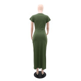 Short Sleeve Solid Color Split Maxi Dress GYLY-10529