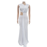 Solid Color Sleeveless Deep V Neck Maxi Dress BY-C7061
