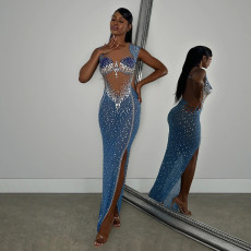 Mesh Hot Drill See Through Evening Dress CYA-901439