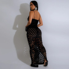 Sexy Hollow Out Solid Color Sling Maxi Dress CYA-901490