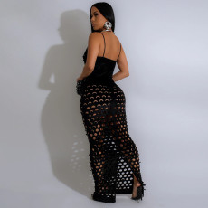 Sexy Hollow Out Solid Color Sling Maxi Dress CYA-901490