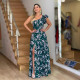 Slash Shoulder Print Ruffles Split Maxi Dress GYLY-10551