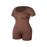 Solid Color Short Sleeve Shapewear Romper  GMDI-32197