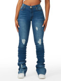 High Waisted Stacked Denim Flare Pants GDMY-CK3030