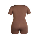 Solid Color Short Sleeve Shapewear Romper  GMDI-32197