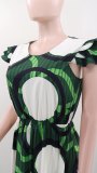 O Neck Print Ruffle Sleeve Maxi Dress GYLY-10541