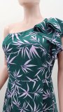 Slash Shoulder Print Ruffles Split Maxi Dress GYLY-10551